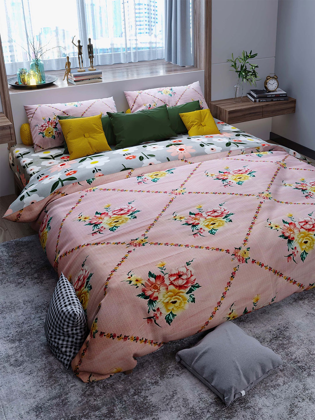 

LABHAM Crystal Comforter Pink Floral Heavy Winter Cotton 150 GSM Double Bed Comforter