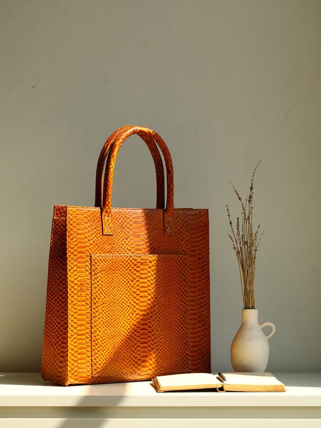 

Mistry Colourblocked Leather Shopper Handheld Bag, Orange