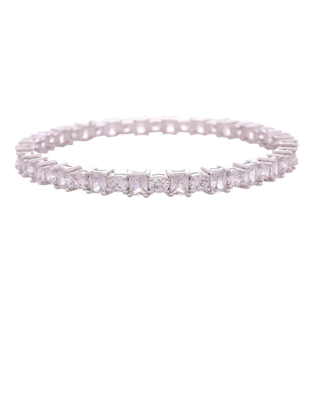 

RATNAVALI JEWELS Set Of 2 Silver-Plated Stone Studded Bangle Set