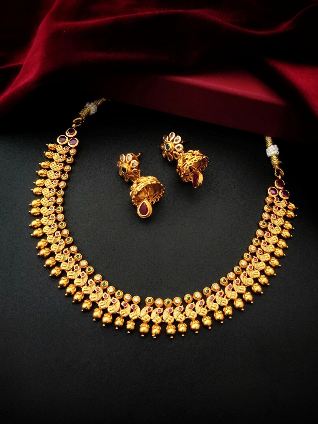 

Pihtara Jewels Gold-Plated Artificial Stones Studded Necklace & Earrings