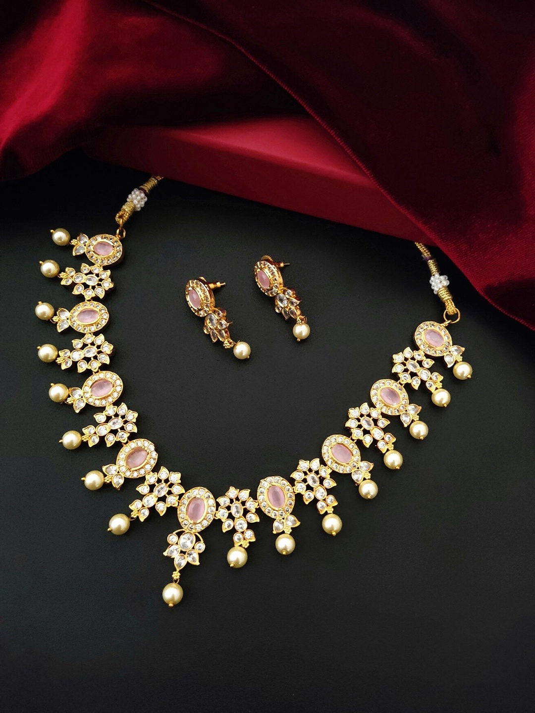 

Pihtara Jewels Gold-Plated Cubic Zirconia Stone Studded Necklace & Earrings