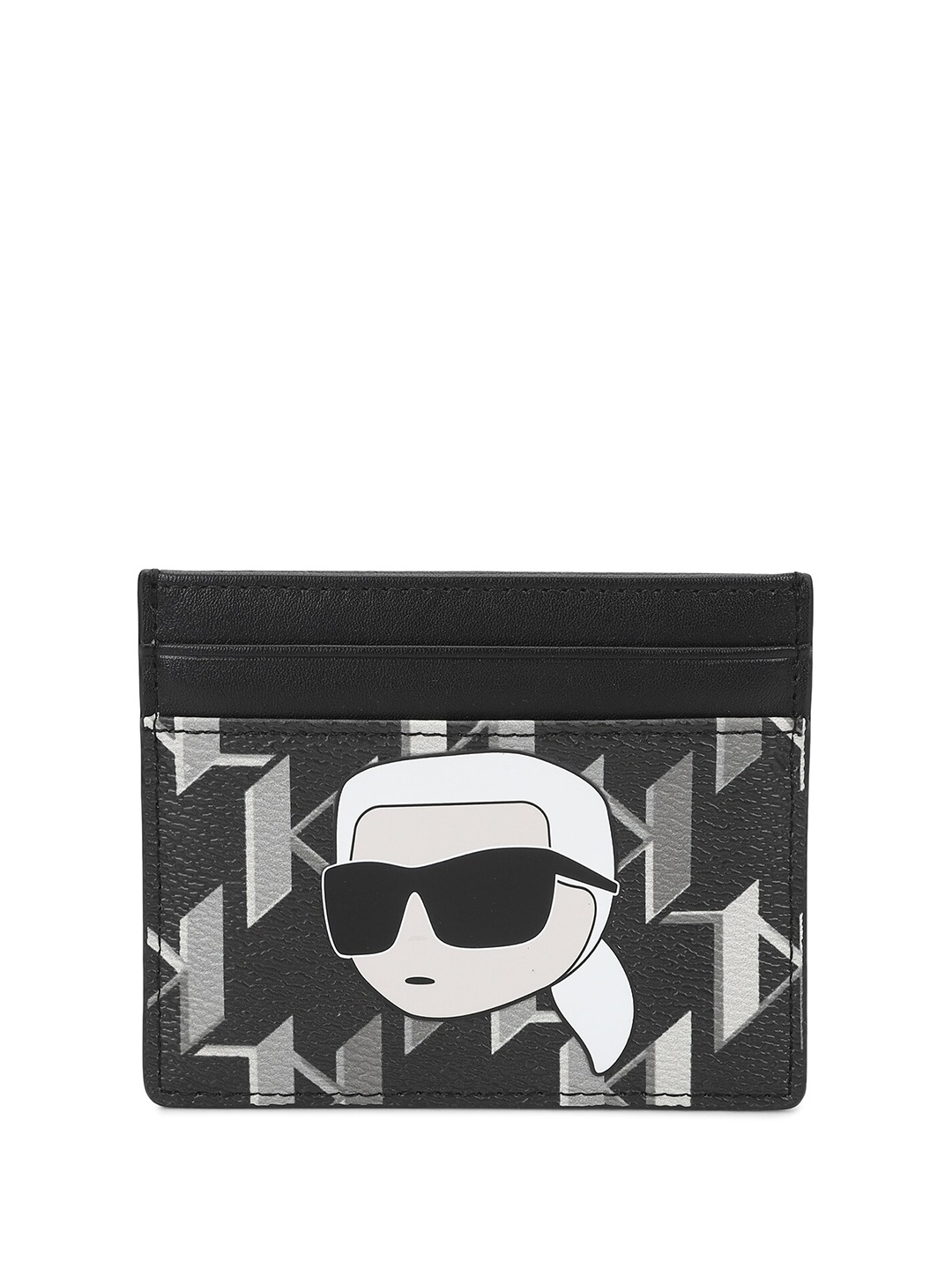 

Karl Lagerfeld Women Geometric Printed Leather Card Holder, Black