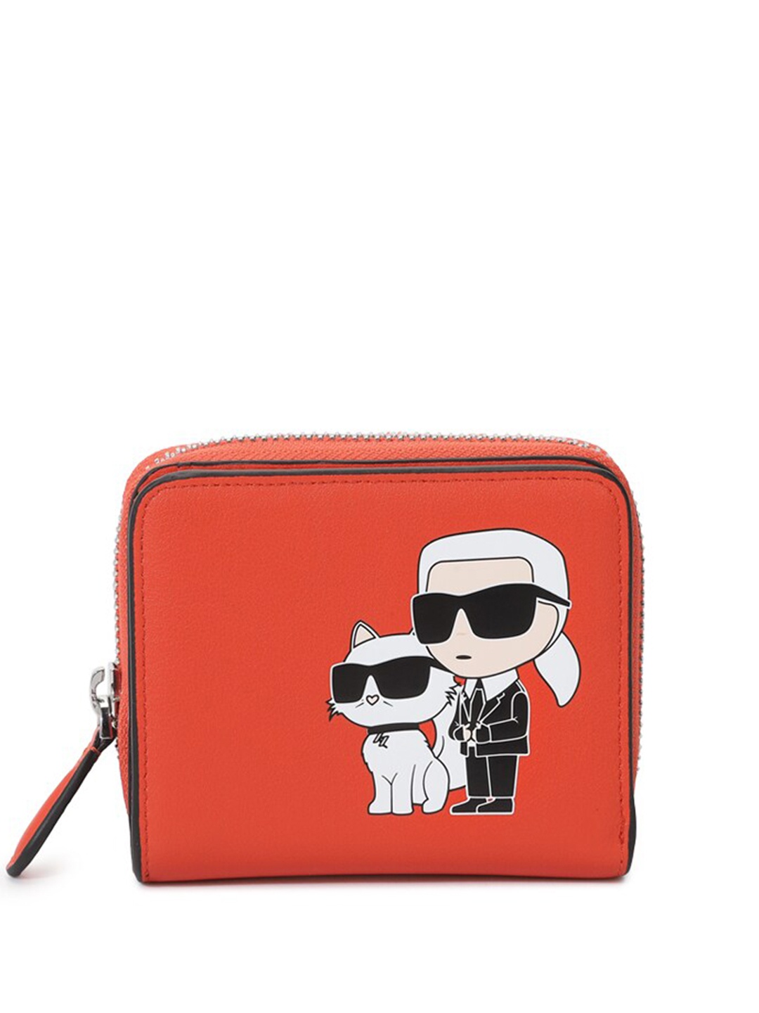 

Karl Lagerfeld Women Graphic Printed Leather Two Fold Wallet, Orange