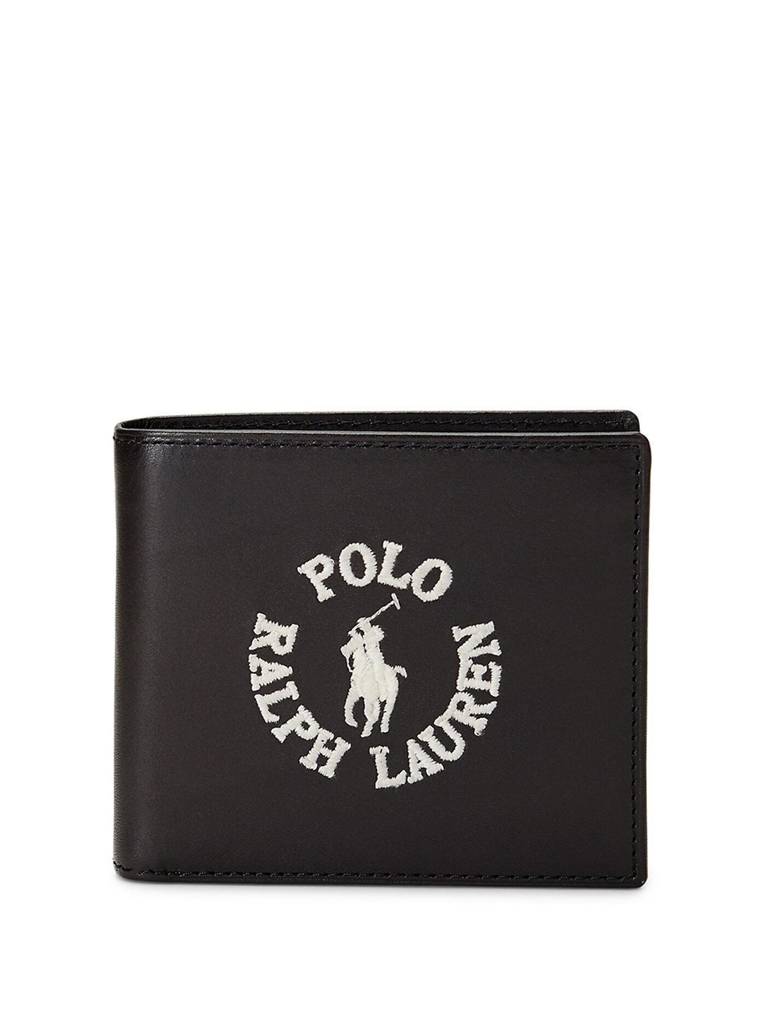 

Polo Ralph Lauren Men Black Typography Printed Leather Two Fold Wallet