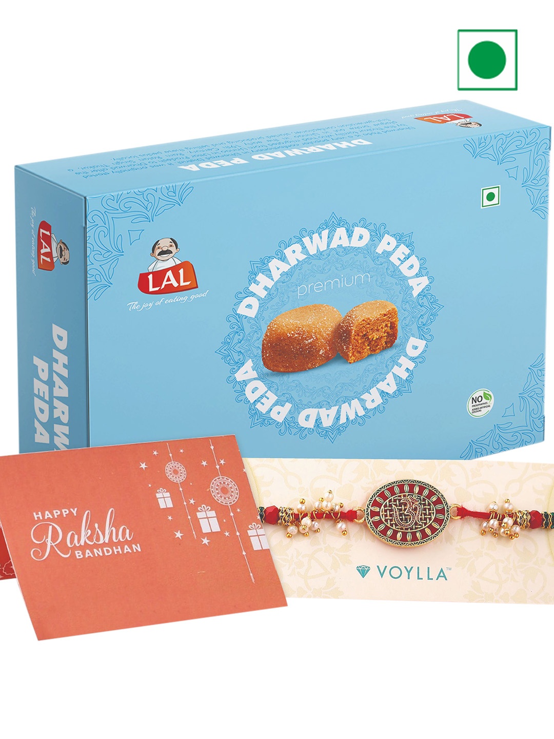 

LAL Dharwad Peda & Voylla Deity Inspired OM Rakhi - 400g, Blue