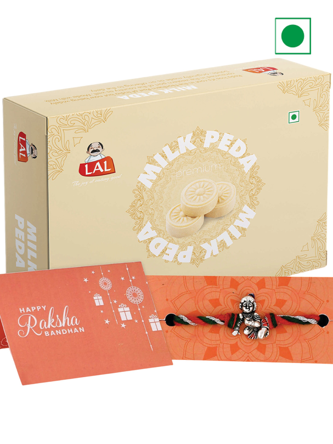 

LAL Milk Peda & Voylla Lord Krishna Motif Rakhi - 400gm, Red