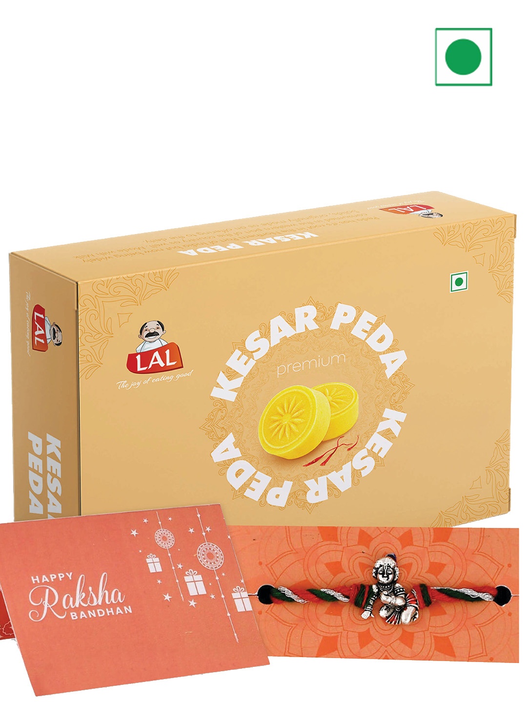 

LAL Kesar peda And Voylla Colorful Lord Krishna Motif Rakhi 400gms, Beige