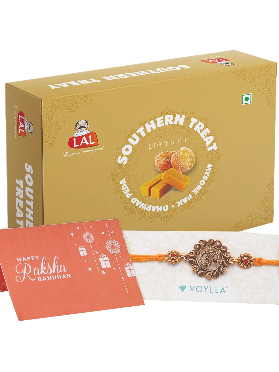 

LAL Southern Treat With Voylla Om Pearl Enamelled Rakhi - 400g, Na