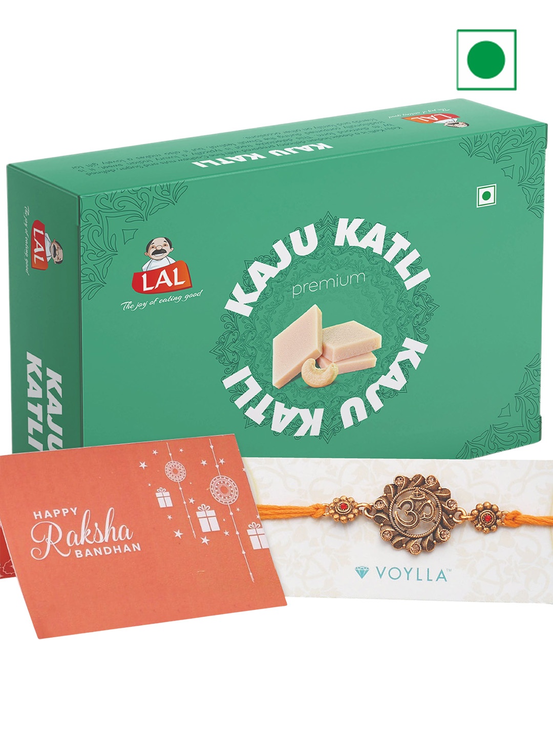 

LAL Kaju Katli With Voylla Om Pearl Enamelled Rakhi -400g, Na
