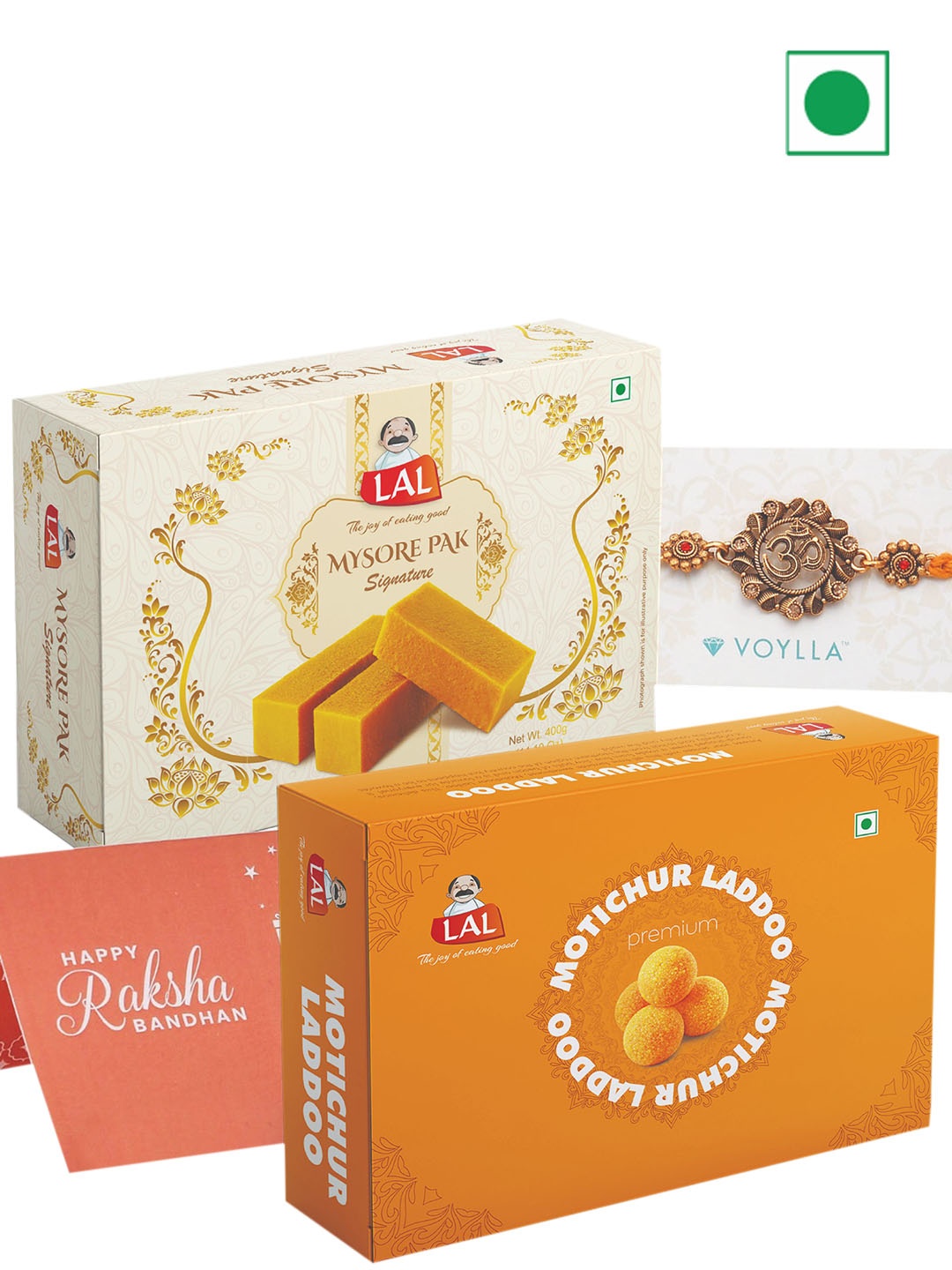 

LAL Mysore Pak And Motichur Laddoo With Rakhi 800g, Na