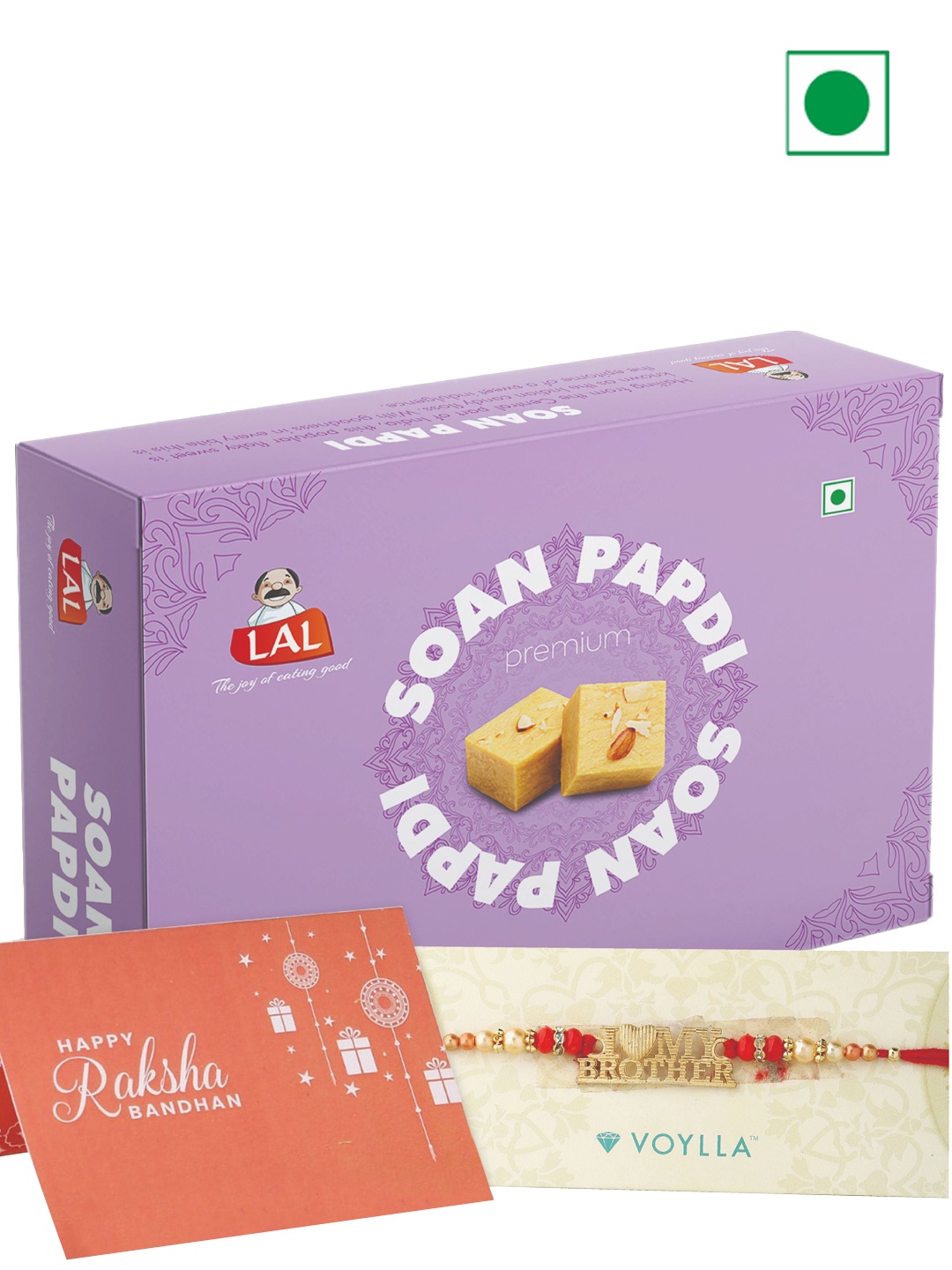 

LAL Soan Papdi Premium & Voylla ILMB Designer Rakhi With Roli Chaawal - 400gm, Red