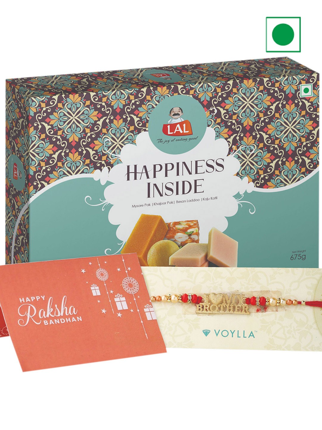 

LAL Happiness Inside Sweets With Rakhi- 675gms, Red