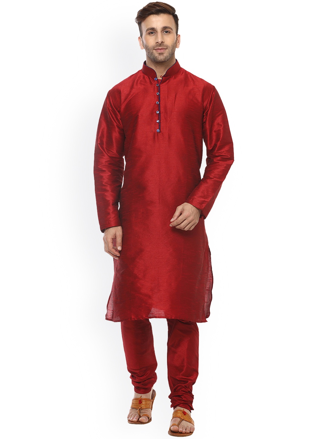 

Hangup Men Red Woven Design Straight Kurta