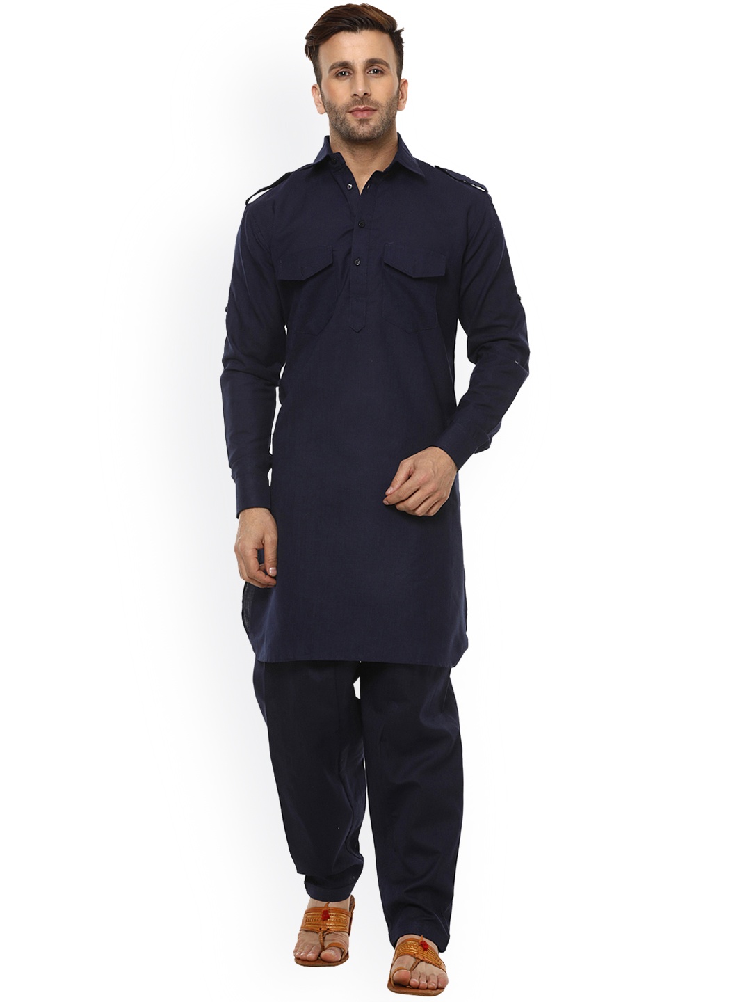 

Hangup Men Blue Solid Pathani Kurta