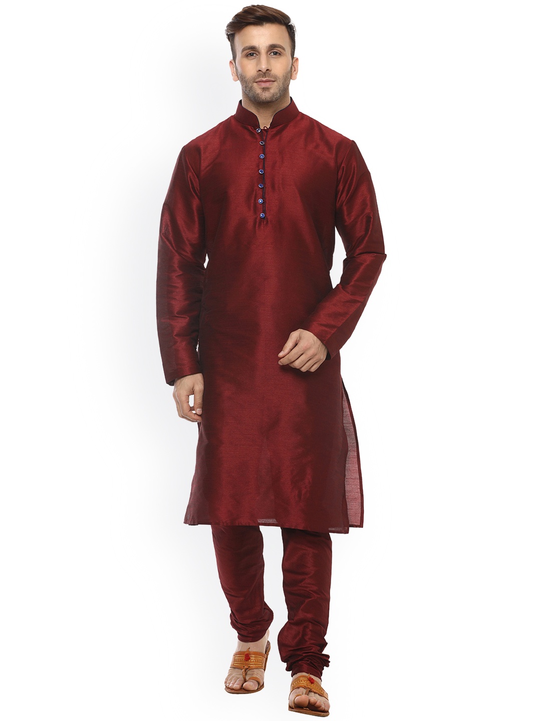 

Hangup Men Maroon Solid A-Line Dupain Silk Kurta