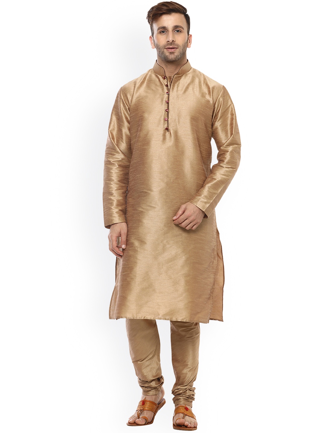 

Hangup Men Brown & Khaki Solid Straight Kurta