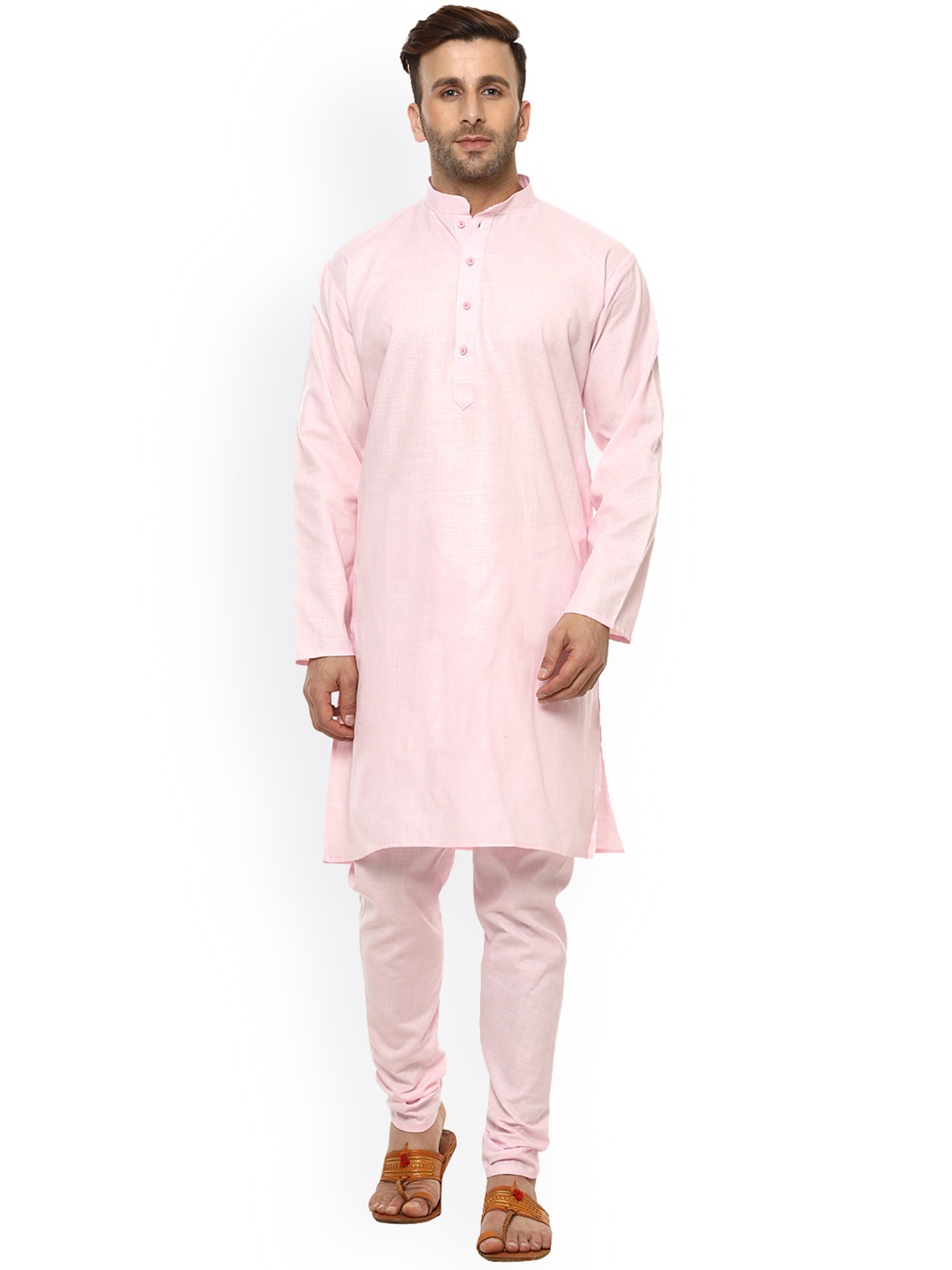 Hangup Men Pink Solid A-Line Kurta