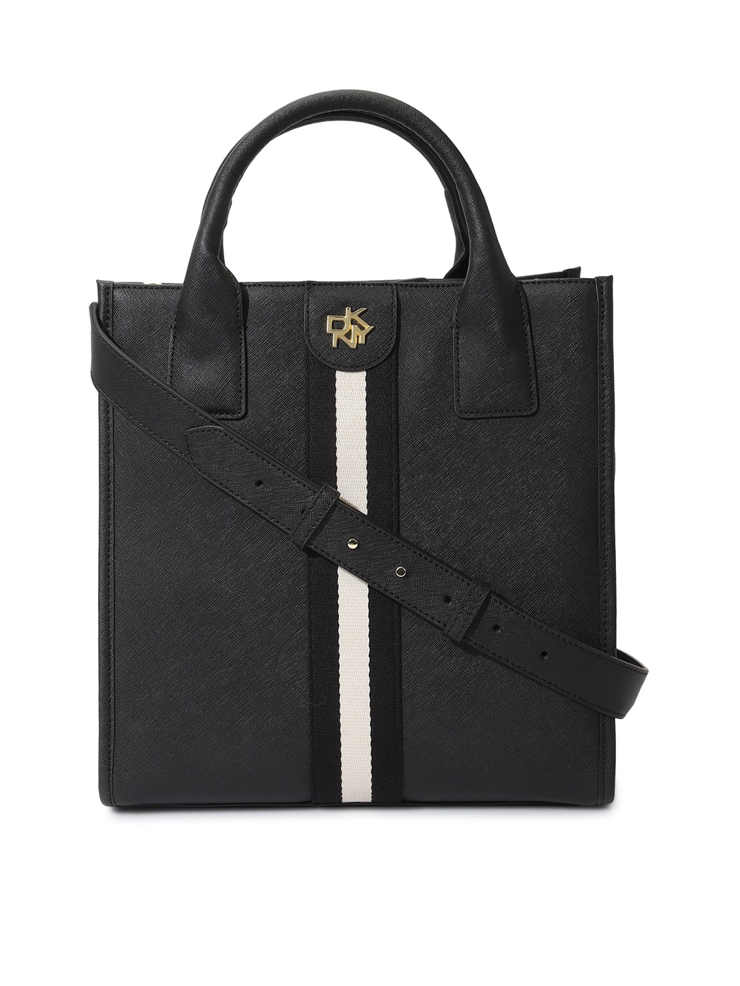 

DKNY Striped Leather Structured Handheld Bag, Black