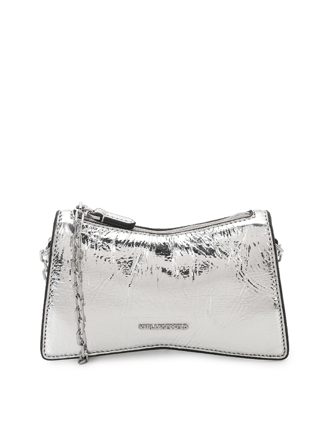 

Karl Lagerfeld Gunmetal-Toned Textured Leather Swagger Sling Bag, Metallic