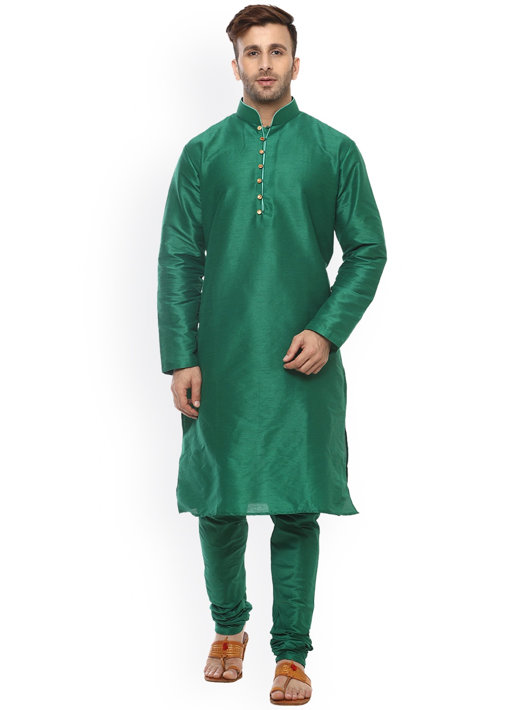 

Hangup Men Green Solid Straight Kurta