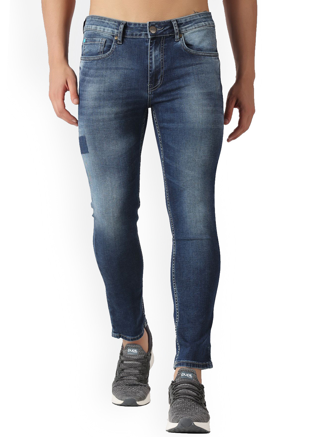 

Pupil London Men Clean Look Heavy Fade Stretchable Cropped Jeans, Blue