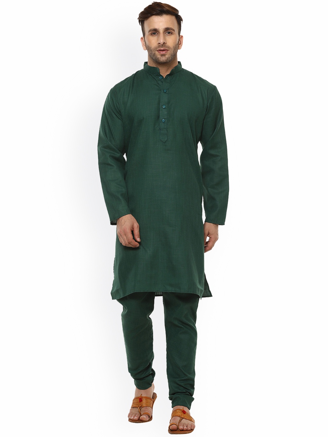 

Hangup Men Green Solid Straight Kurta