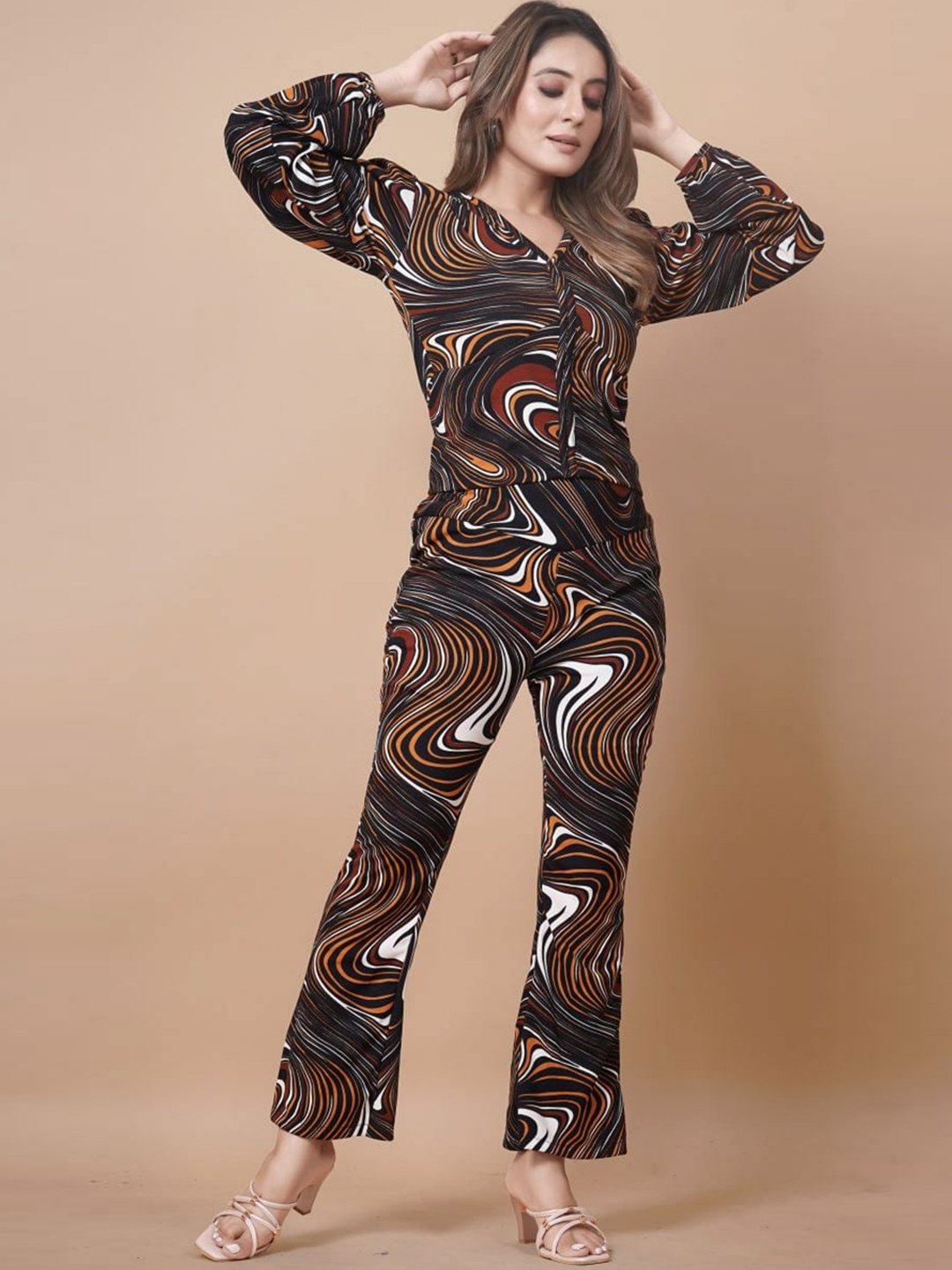 

SIDYAL Abstract Printed Top With Trousers, Black