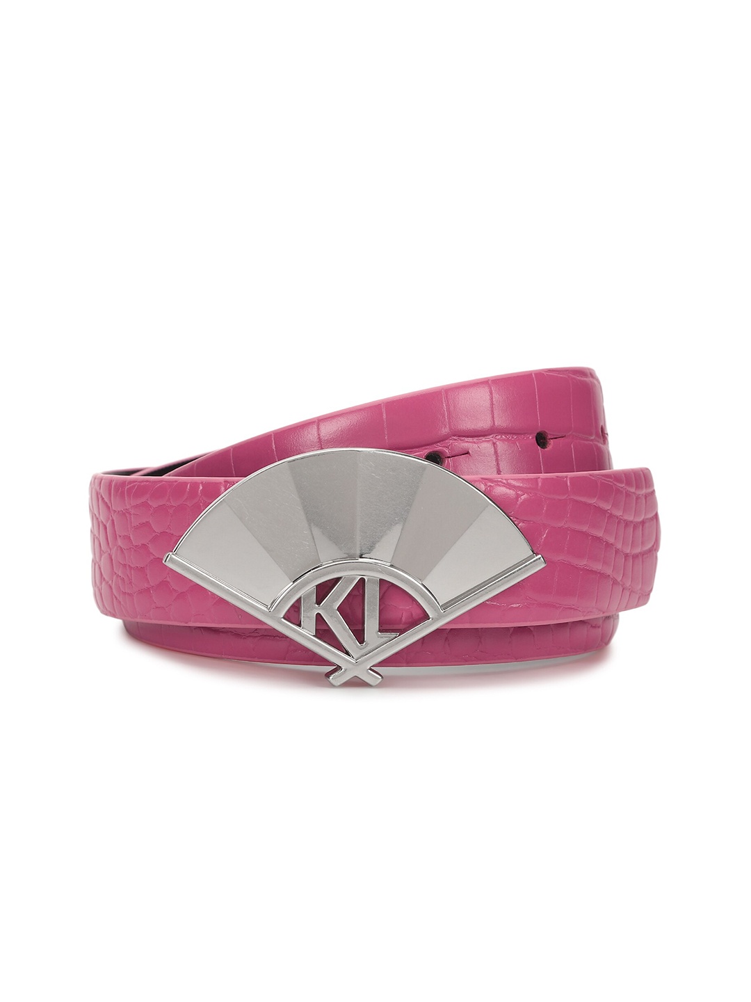 

Karl Lagerfeld Women Textured Leather Slim Belt, Pink