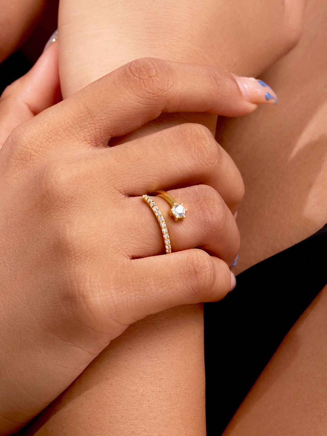

March by FableStreet Gold Plated Cubic Zirconia-Studded Adjustable Finger Ring