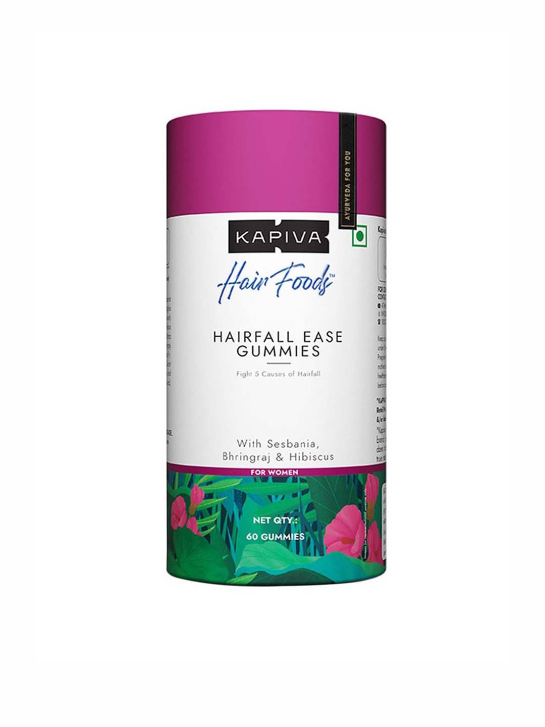 

Kapiva Women Hair Foods Hairfall Ease Gummies with Bhringraj & Hibiscus - 60 Gummies, Pink