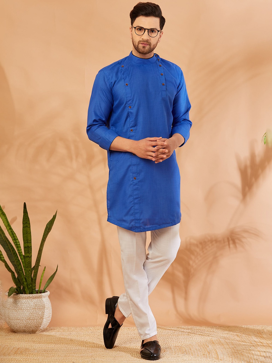 

Armaan Ethnic Mandarin Collar Pure Cotton Kurta with Pyjamas, Navy blue