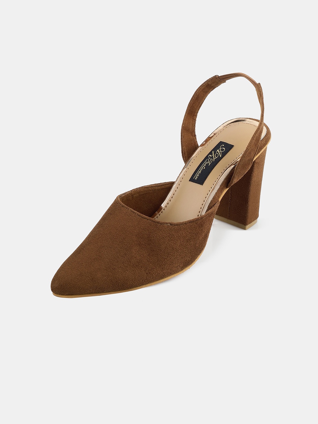 

AZ Footwear Pointed Toe Block Mules With Backstrap, Brown