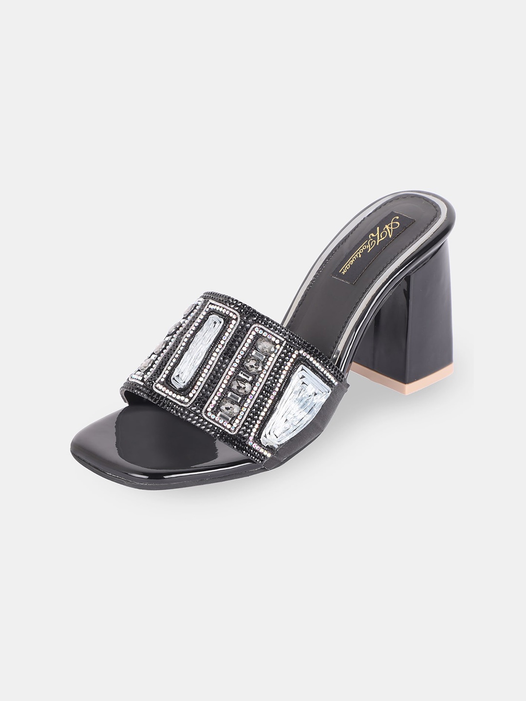 

AZ Footwear Ethnic Embellished Party Open Toe Block Heels, Black