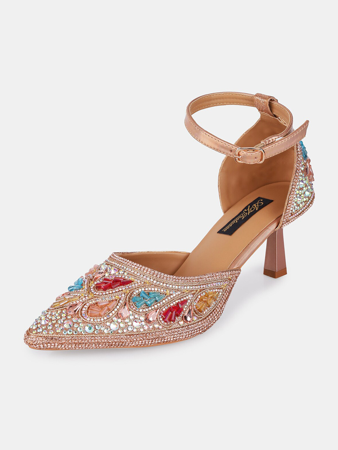 

AZ Footwear Ethnic Embellished Slim Heels With Ankle Loop, Rose