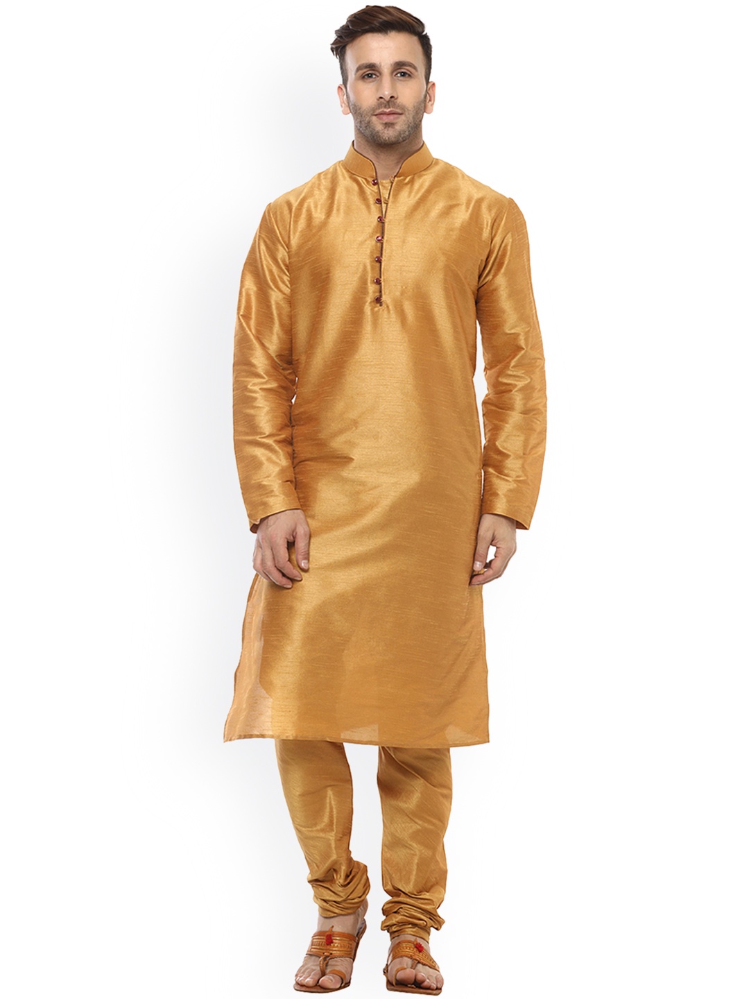 

Hangup Men Mustard Solid Straight Kurta