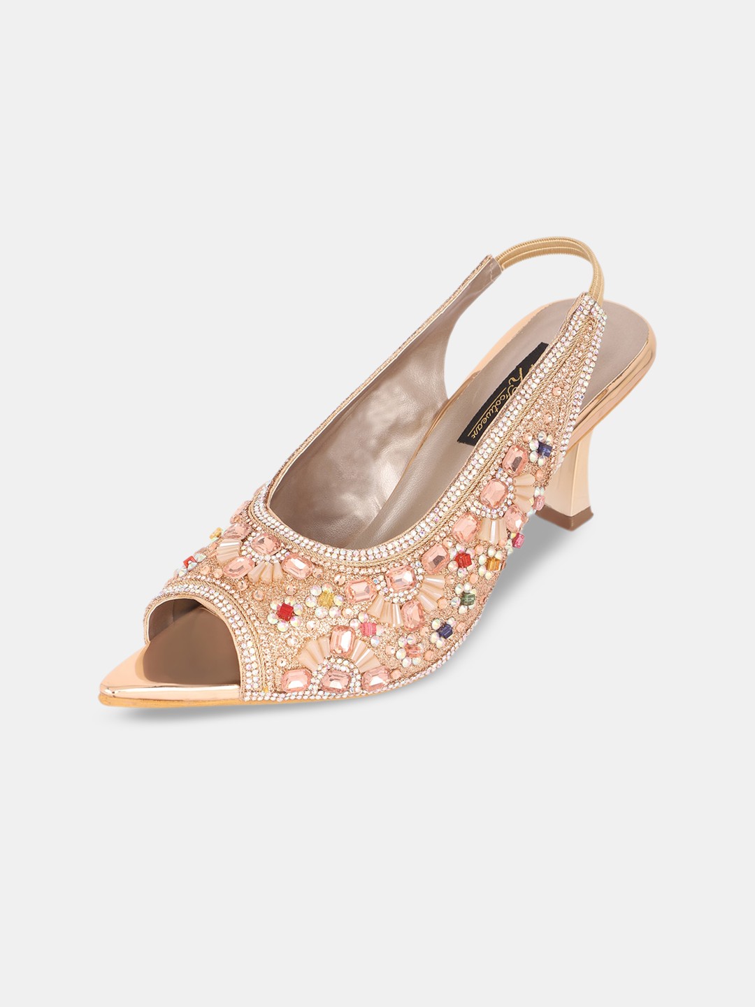 

AZ Footwear Ethnic Embellished Slim Peep Toes With Backstrap, Peach
