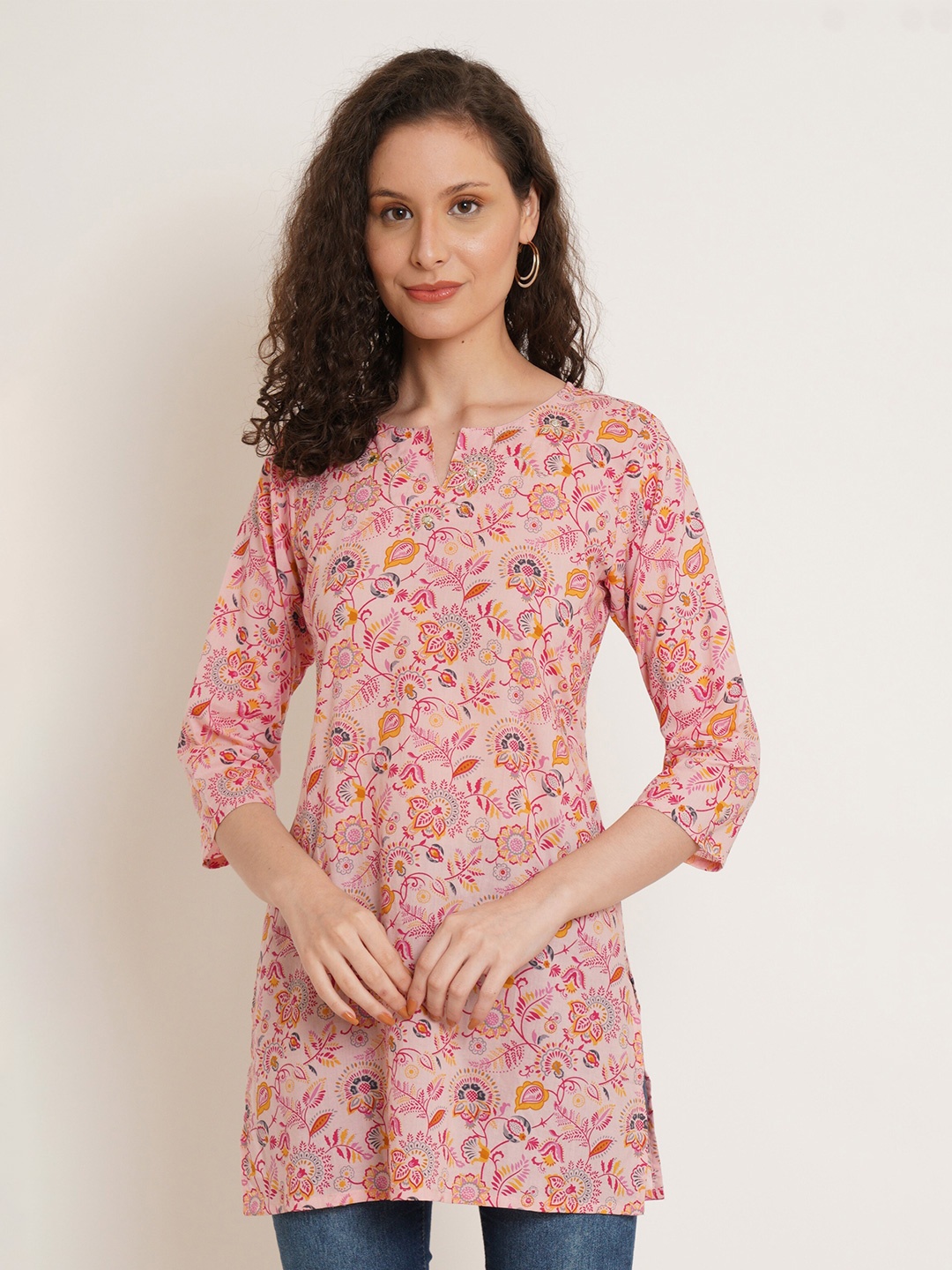 

KALINI Floral Printed Pure Cotton Kurti, Pink