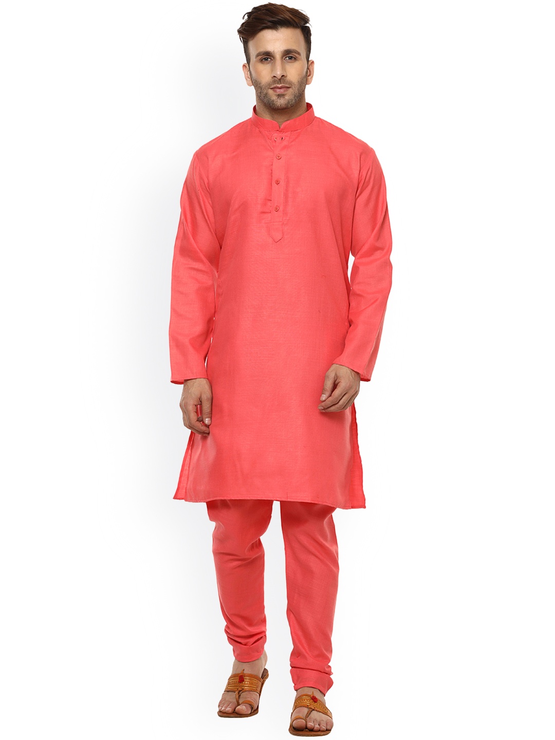 

Hangup Men Red Solid Straight Kurta
