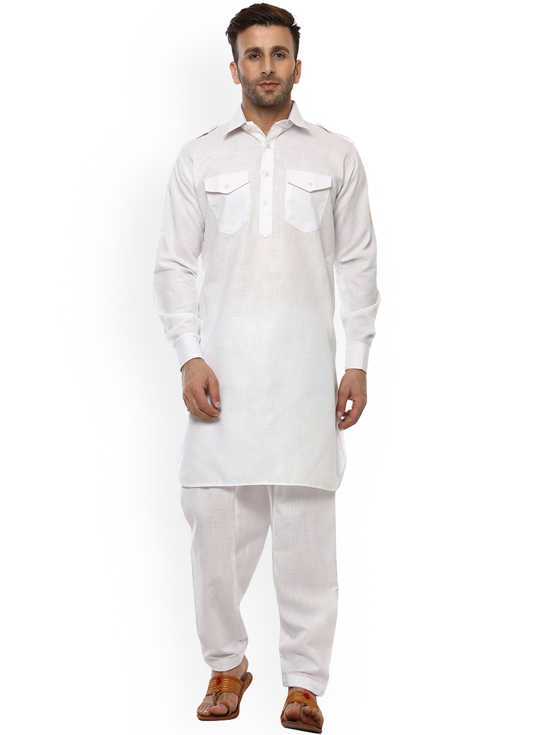 

Hangup Men White Solid Pathani Kurta