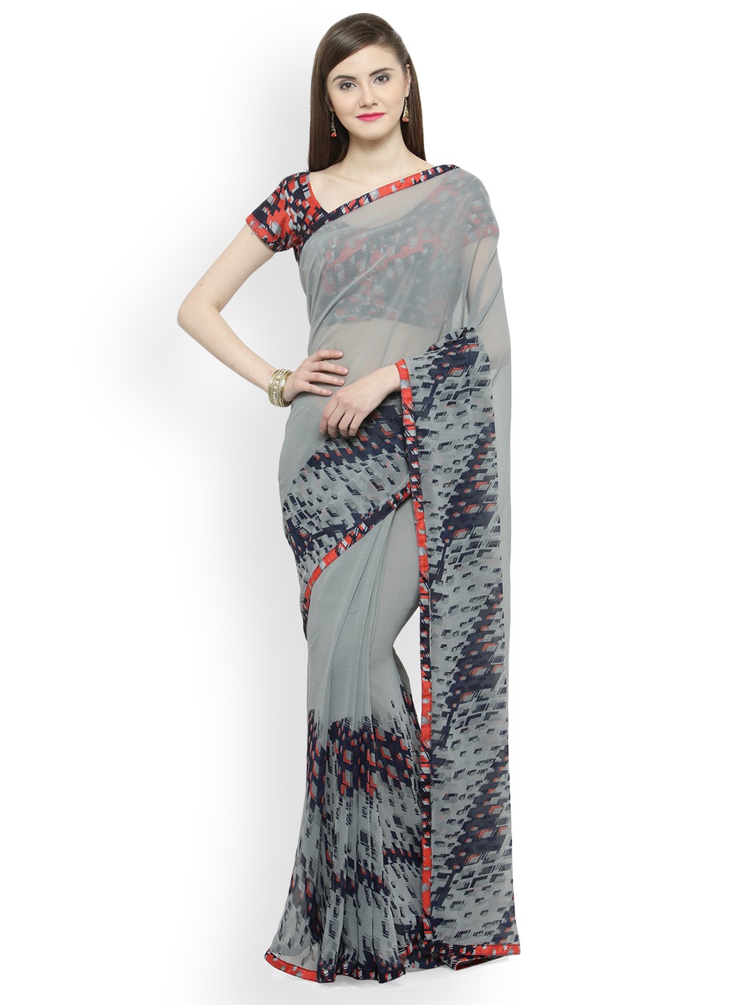 

Shaily Grey Printed Pure Georgette Saree