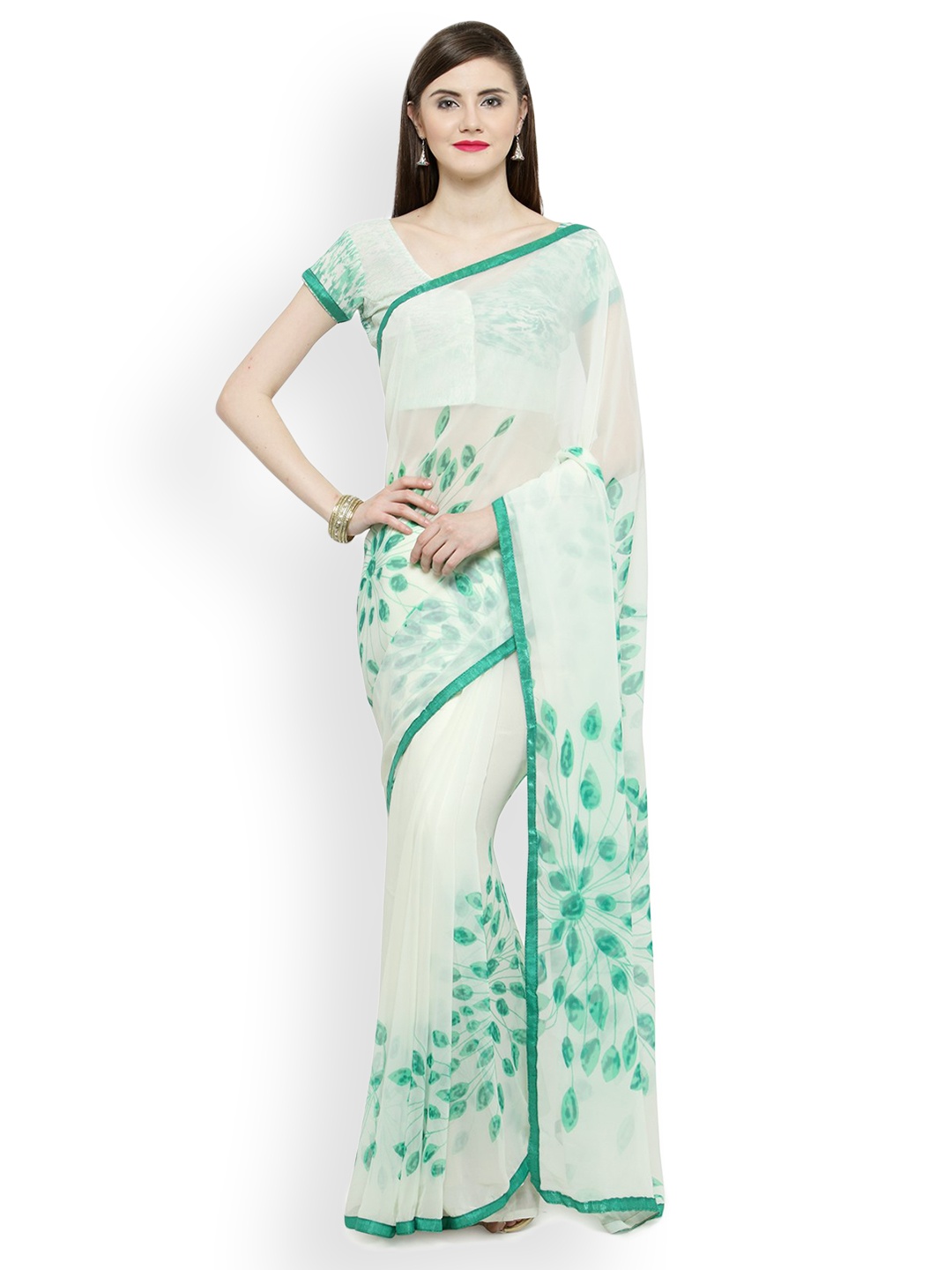 

Shaily White Printed Pure Georgette Saree