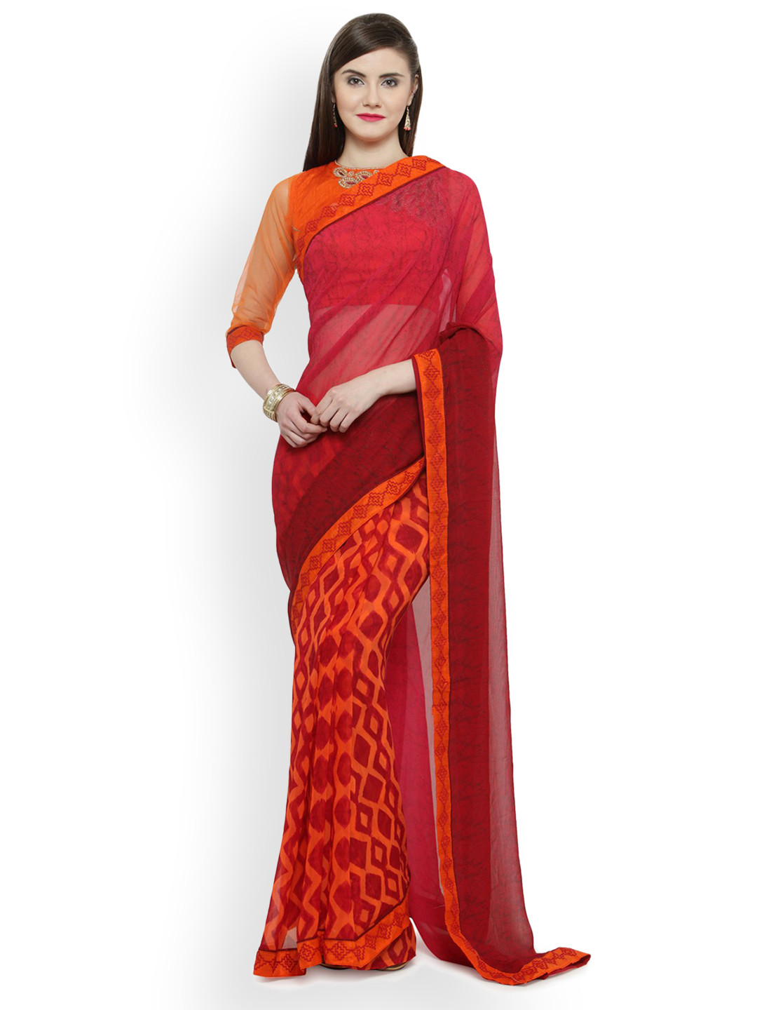 

Shaily Orange Printed Pure Georgette Saree