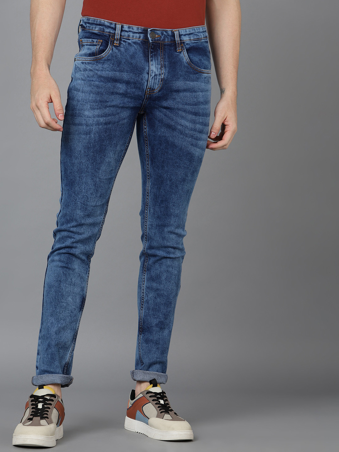 

Urbano Fashion Men Slim Fit Heavy Fade Stretchable Whiskers Jeans, Blue