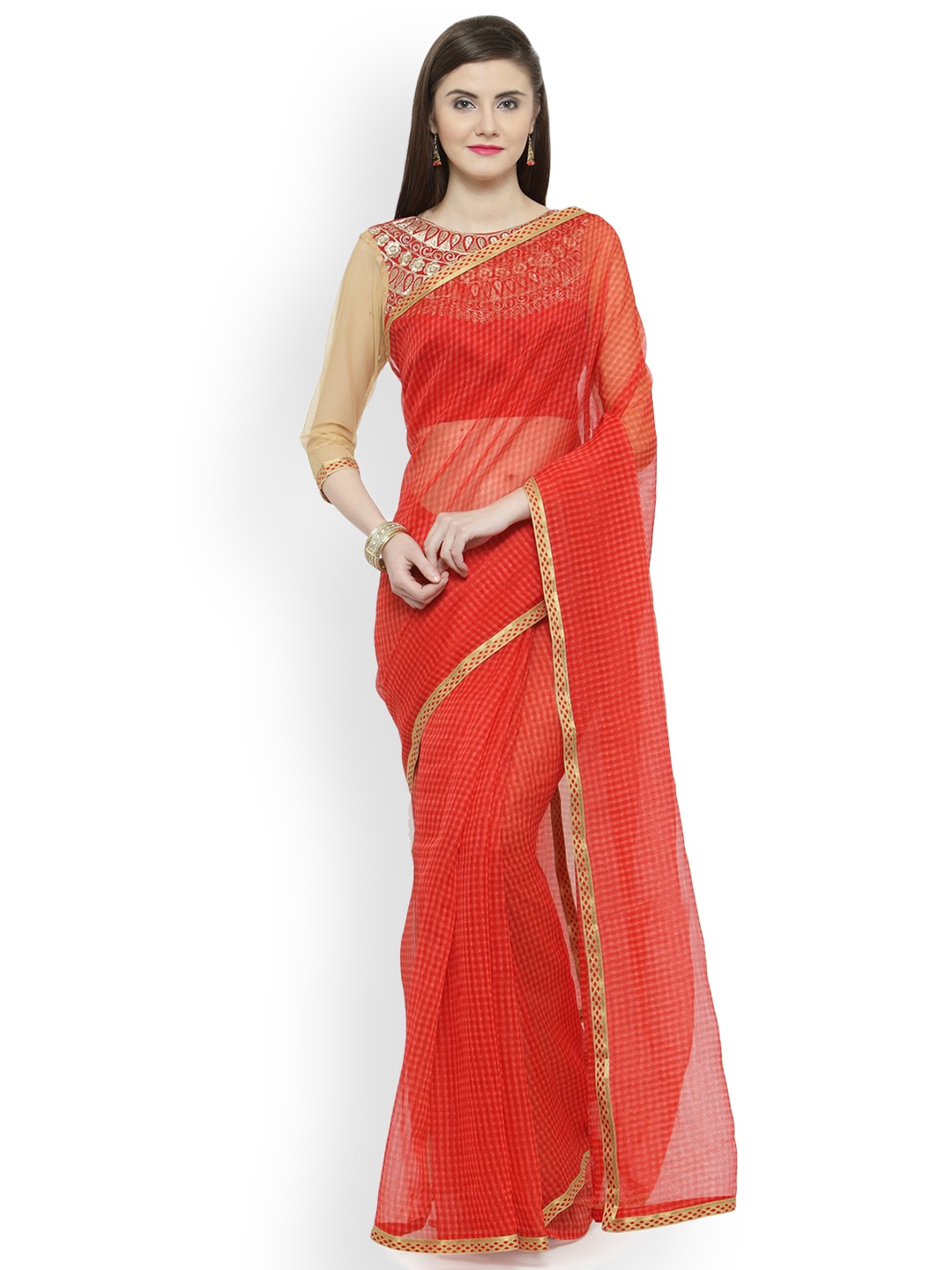 

Shaily Red Printed Cotton Blend Saree