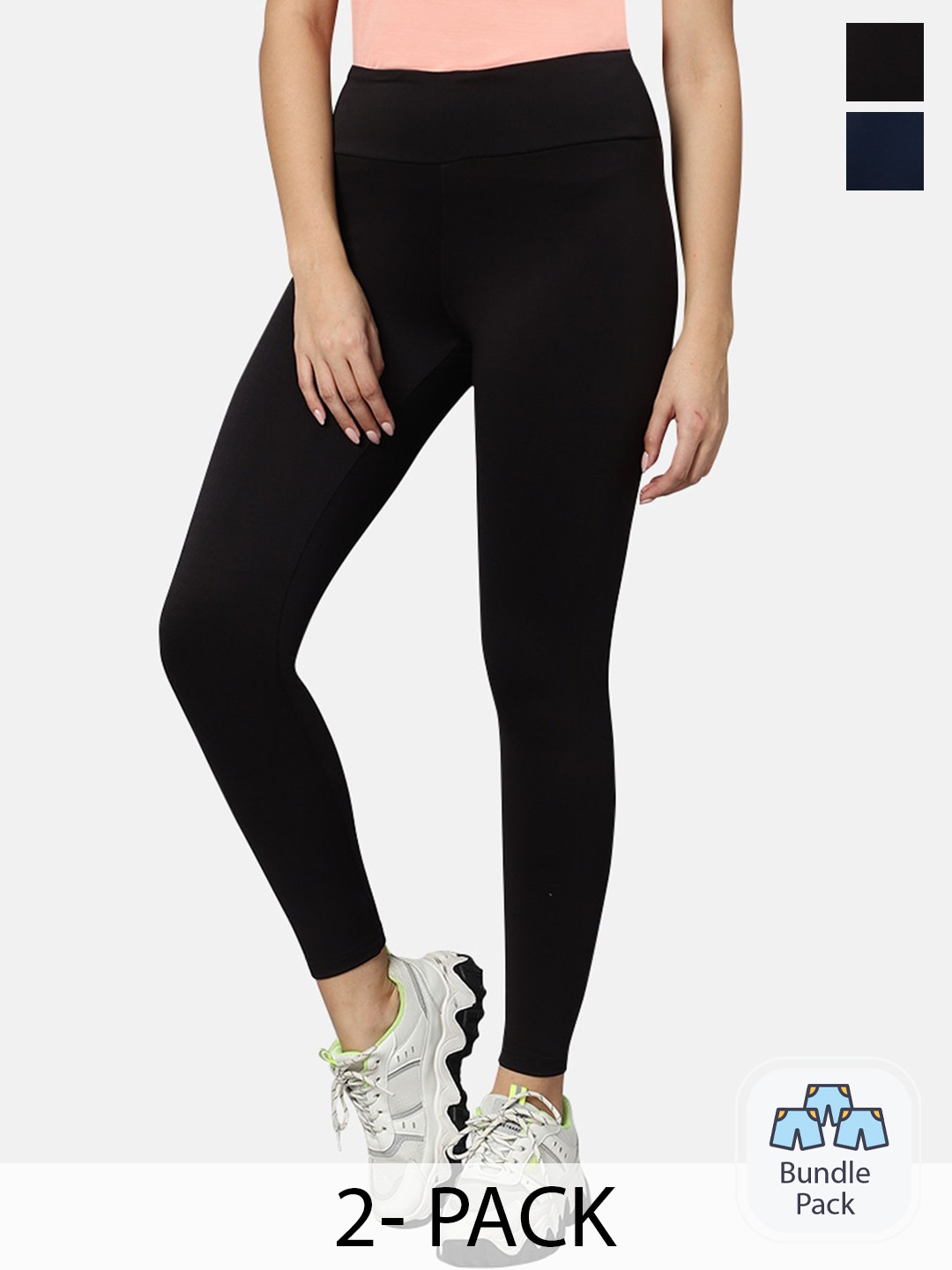 

Omtex Women Pack Of 2 Ankle Length Tights, Black
