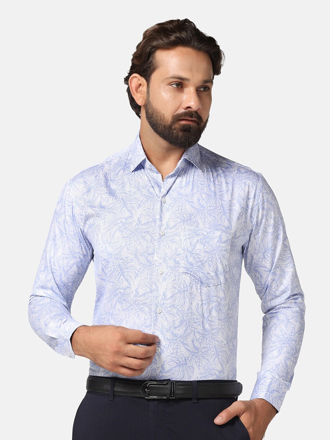 

TAHVO Tropical Printed Indian Slim Slim Fit Cotton Casual Shirt, Blue