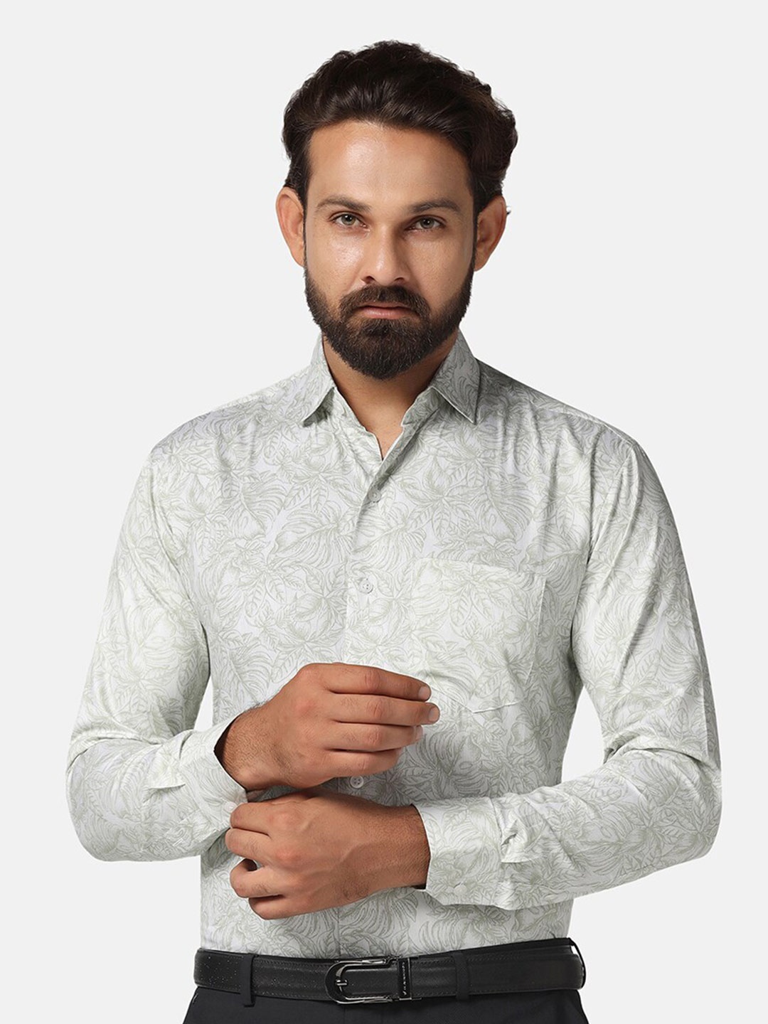 

TAHVO Tropical Printed Indian Slim Slim Fit Cotton Casual Shirt, Green
