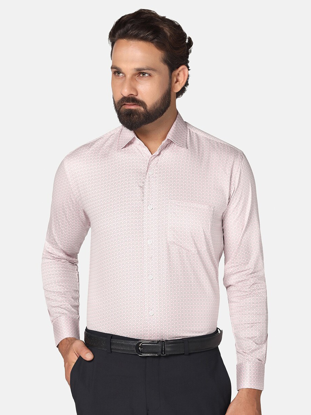 

TAHVO Micro Ditsy Printed Slim Fit Cotton Casual Shirt, Pink