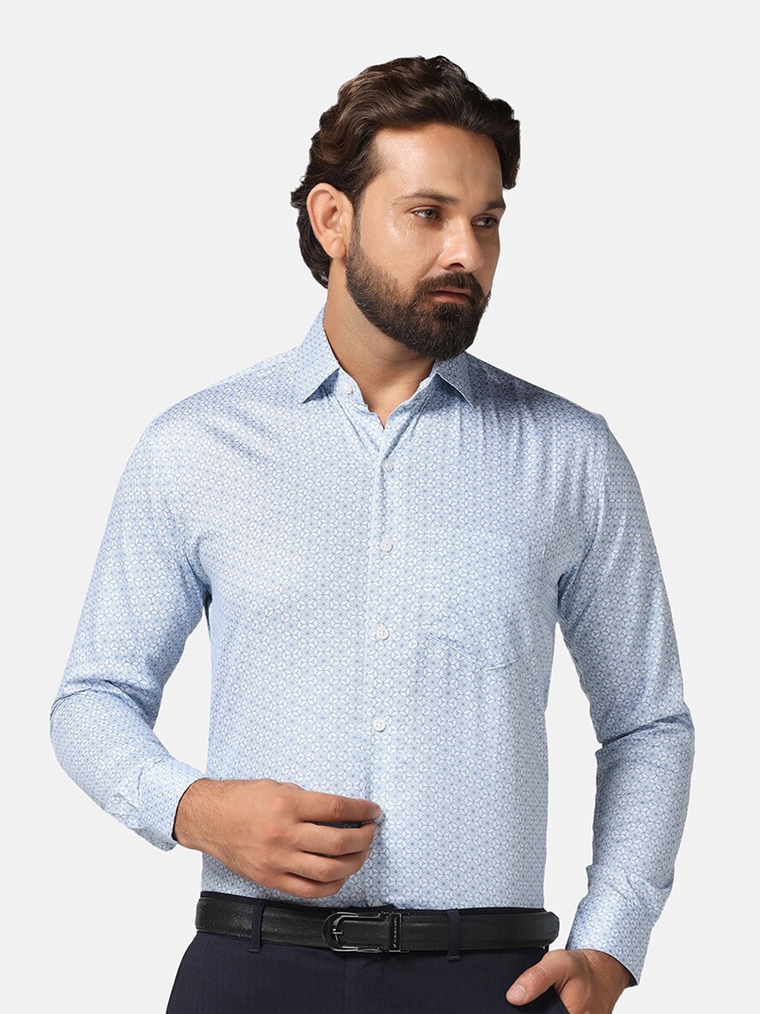

TAHVO Geometric Printed Indian Slim Slim Fit Cotton Casual Shirt, Blue