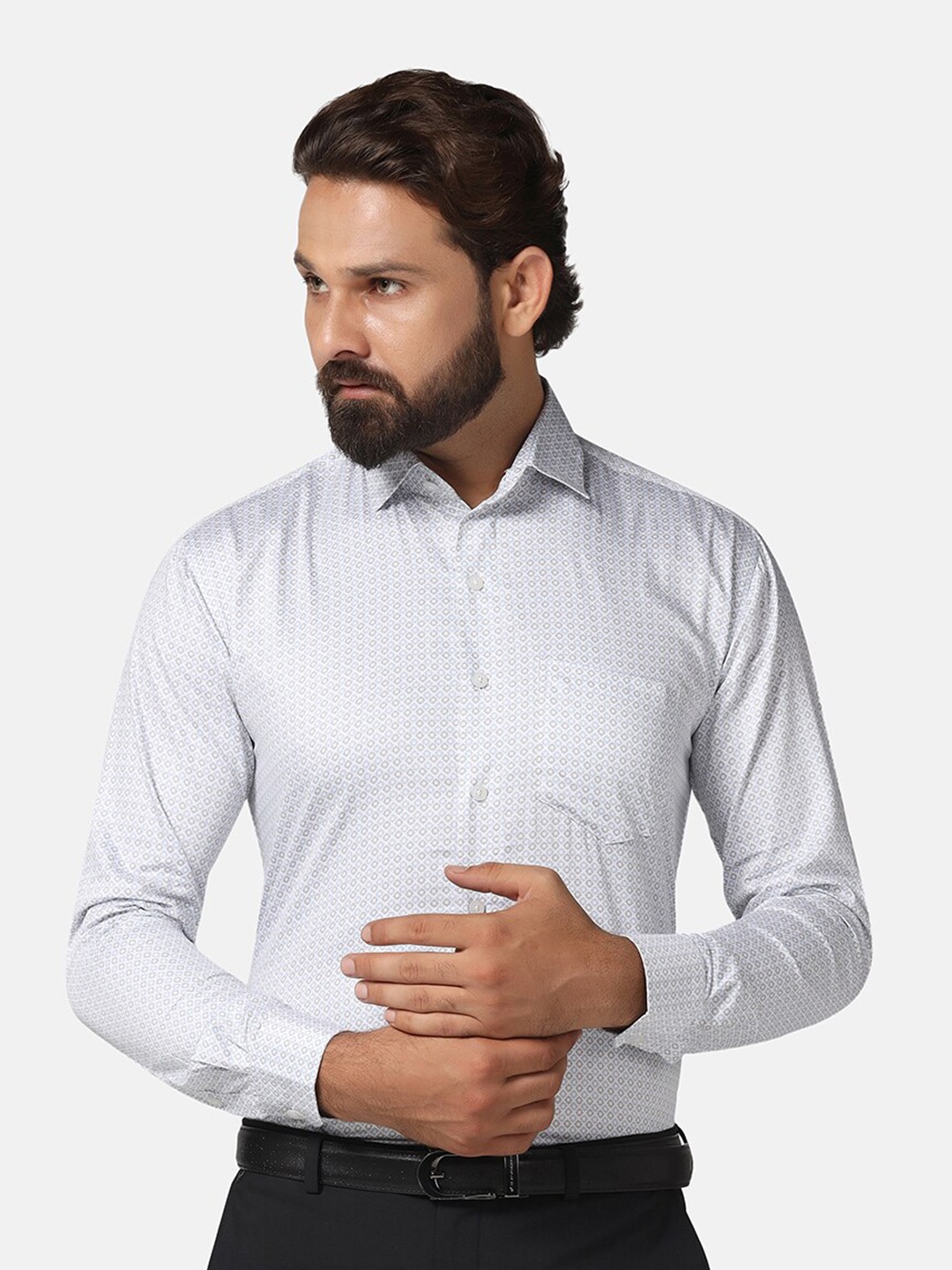 

TAHVO Geometric Printed Indian Slim Slim Fit Cotton Casual Shirt, Grey